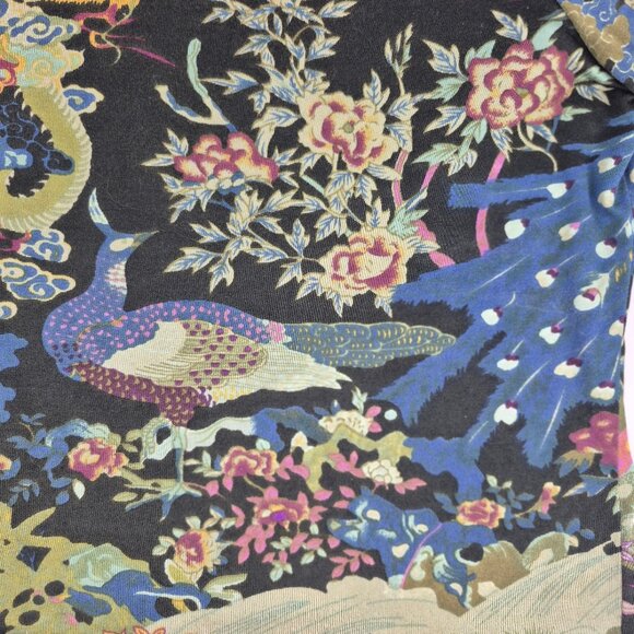 Norm Thompson Silk Blend Asymmetrical Covered Button Heavenly Dragon Peacock Top - Picture 8 of 14